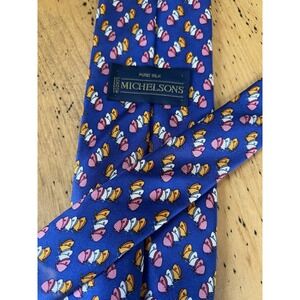 Michelsons‎ Men's blue necktie butterflies  Necktie Pure Silk Made in England